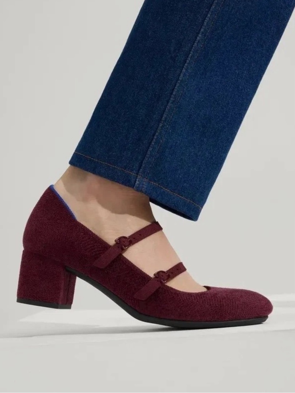 Rothy's The ReVelvet Double Buckle Mary Jane Heel in Revelvet Syrah Size 6
